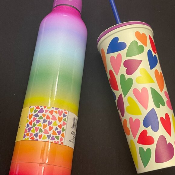 NWT. Large Rainbow Water Bottle and Rainbow Hearts Tumbler. - Picture 2 of 4